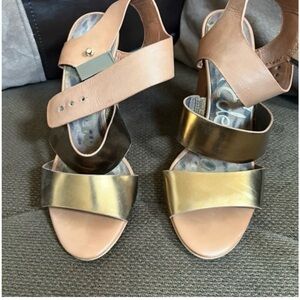 Sam Edelman Gold and Tan Sandals